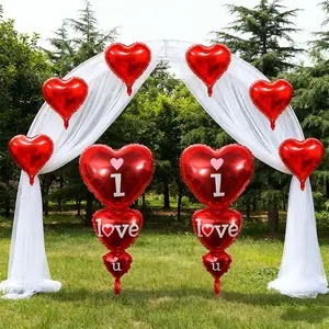 9 Pcs Valentine's Day Decoration Set, 6 Pcs 18 Inch Heart Foil Balloons, 2 Pcs Large Foil Balloons, Ribbon, Party Decorations