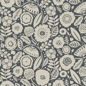 Camille Blossom Charcoal Wallpaper