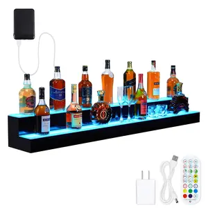 GARVEE 60-Inch 2-Tier LED Liquor Bottle Display Shelf with Multicolor Lighting, RF Remote & App Control, Acrylic Bar Shelf Stand for Home Bar, Club, or Restaurant – Illuminated Alcohol Bottle Organizer