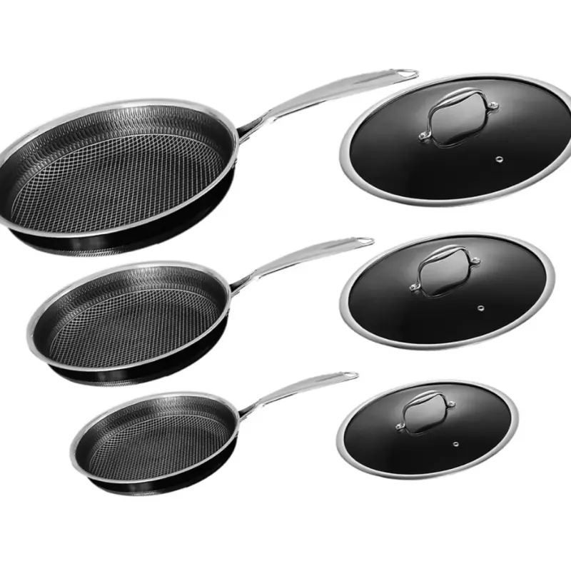 Diamond Shield Hybrid Cookware Frying Pan Set - Includes 3 Pans & 3 Lids for Versatile Cooking