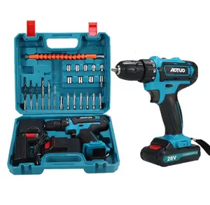 28V Rechargeable Power Drill with Drill Set and Attachments (Phillips and Flathead ends, Drill Bits, Dual Battery, Socket Extender, and Sockets) - For DIY Adventurers