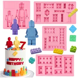 Building Blocks Cake Decorating Fondant Molds (4Pcs), Robot   Mold, Birthday Party Baking Tools, Candy Mousse Biscuit Butter Jelly Gum Sugar Craft Epoxy  Clay Gypsum