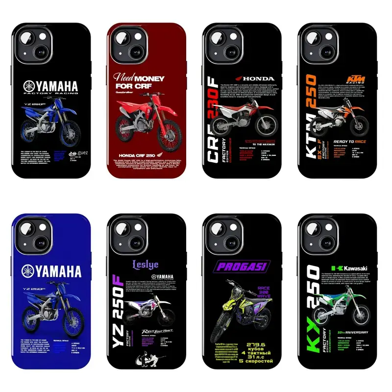 8 Styles Motocross Factory Racing Bike Art Phone Case, Slim Anti-Drop Protective Cover, Dirt Bike Rider Design Case for iPhone  17 16 15 14 13 12 11
