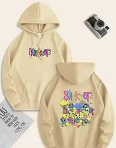 Slipknot Cartoon Print Hoodie for Men, Casual Polyester Knit Fabric Pullover, Regular Fit, with Long Sleeves, Drawstring Hood, and Front Pocket, for All-Season Comfort