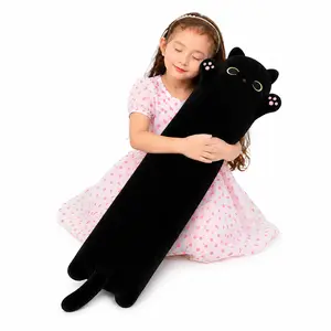 CHUBBYJOY Black Cat Long Plush Pillow, 20" 27" 35" 43" Cute Soft Cat Body Pillow with Pink Paw Pads, PP Cotton Stuffed Animal Hugging Pillow for Bed Room Decor