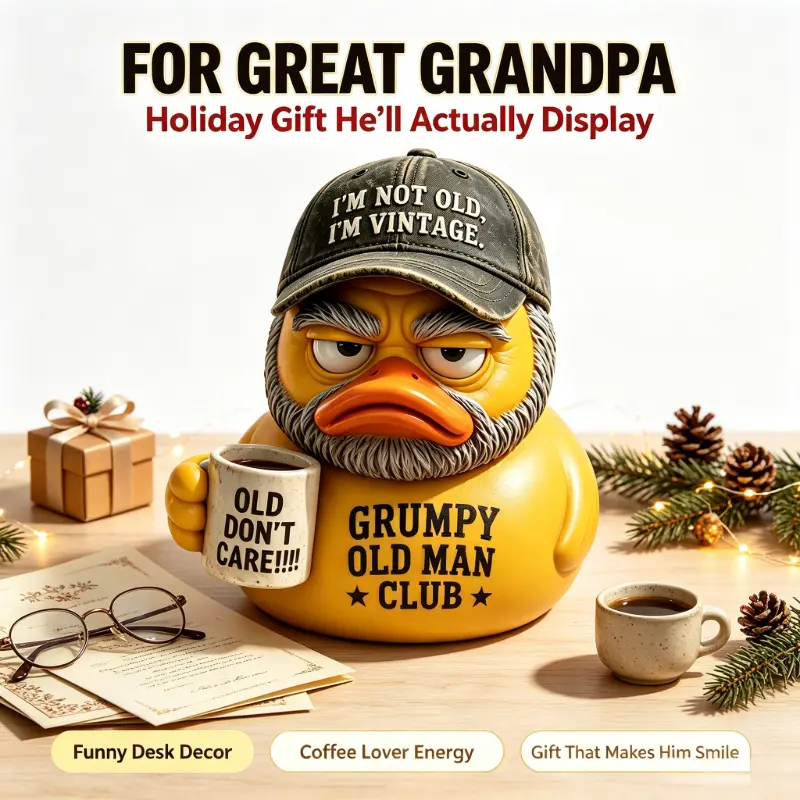 Grumpy Old Man Club Duck I'm Not Old,I'm Vintage Funny Duck Figurine Old Don't Care Humorous Resin Duck Desk Decor for Office Shelf Man Cave, Novelty Statue Gift for Dad Grandpa