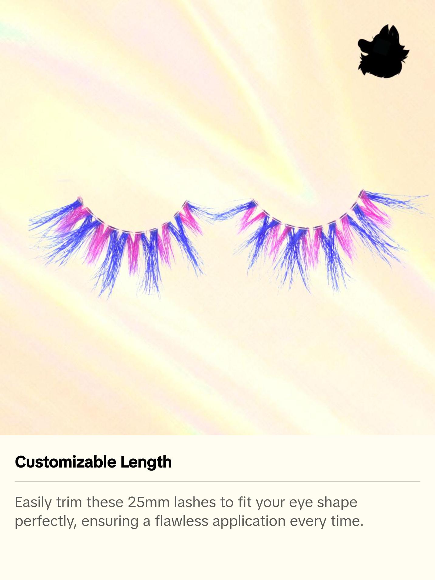 Bubblegum 25mm Pink and Blue Anime Colored Strip Lash 100% Mink Glue-On Eyelashes for Bold Playful Looks 20+ Uses with Free Spoolie | Perfect Halloween Lashes Colorful