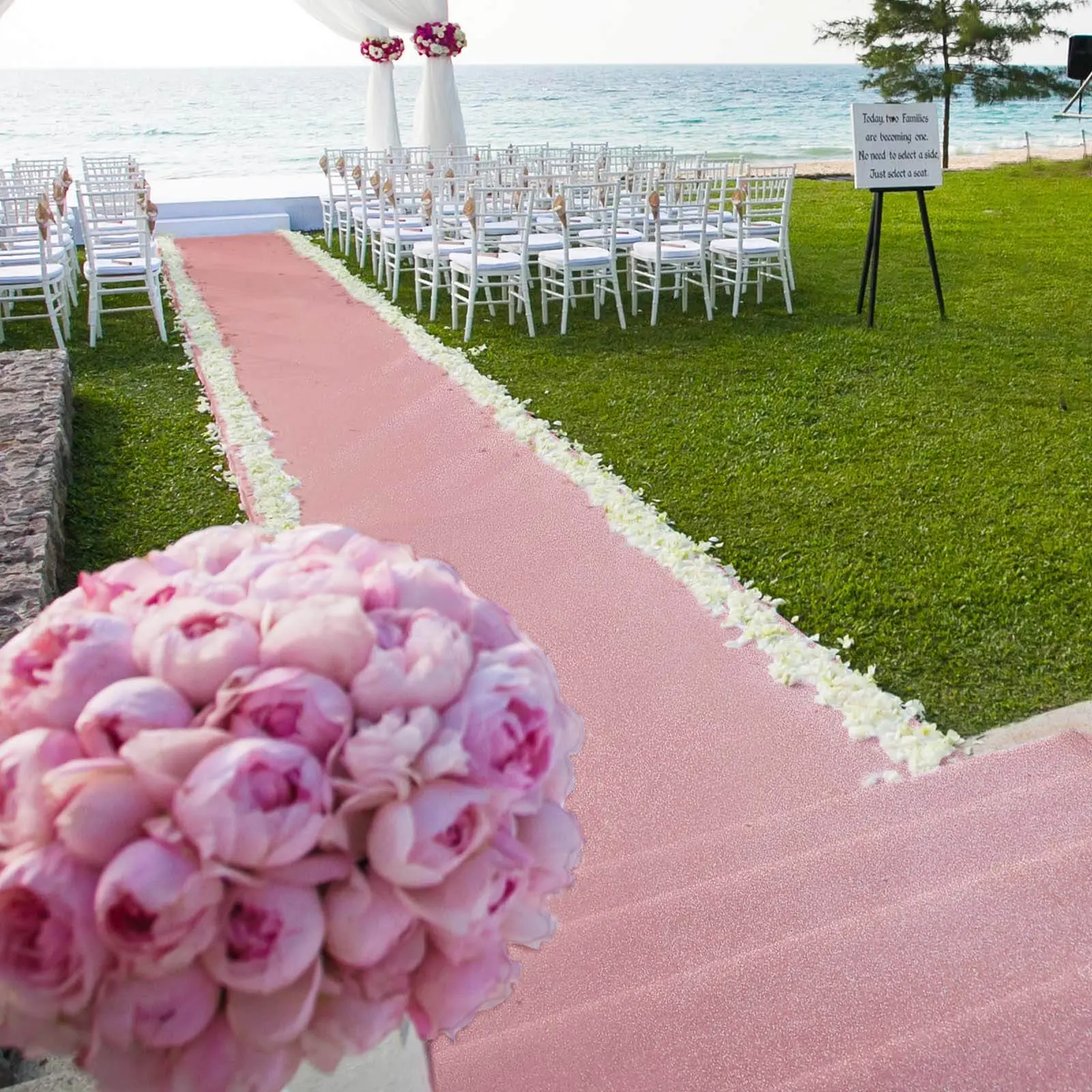 3ftx50ft Rose Gold Sparkle Glitter Modern Runner Rug, Non-Woven Red Carpet for Wedding Aisle, Hollywood Glam Parties