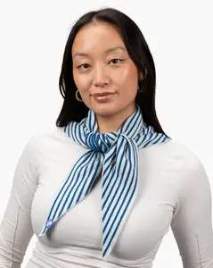 Babs Cotton Cashmere Stripe Triangle Scarf in Chicky Blue Combo