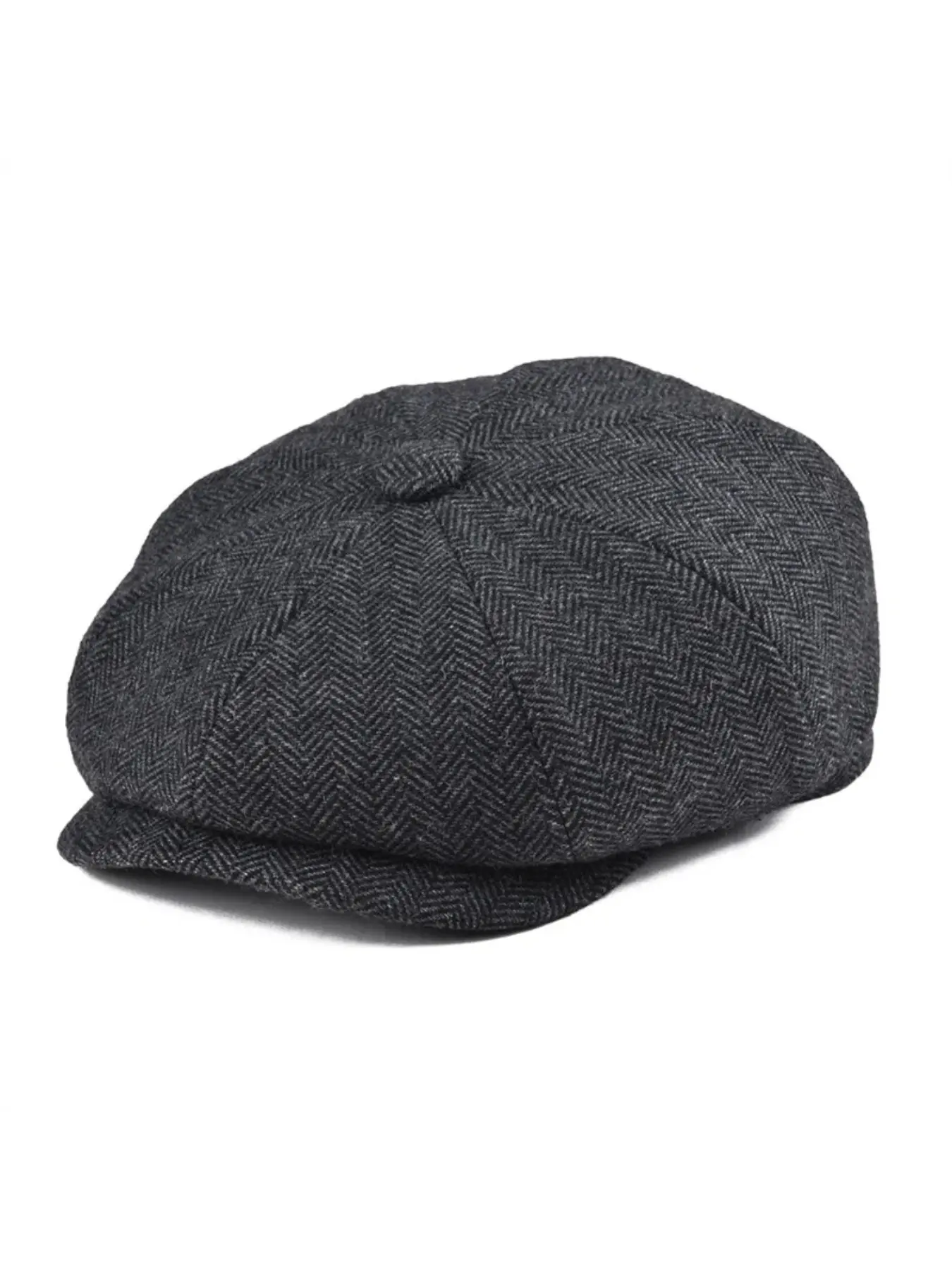 BOTVELA Black Herringbone Eight-Patch Newsboy Cap, Classic Casual Eight-Patch Flat Top Cap for Men, Beret for Women, Fashion