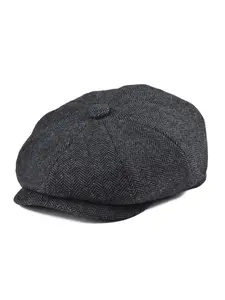 BOTVELA Black Herringbone Eight-Patch Newsboy Cap, Classic Casual Eight-Patch Flat Top Cap for Men, Beret for Women