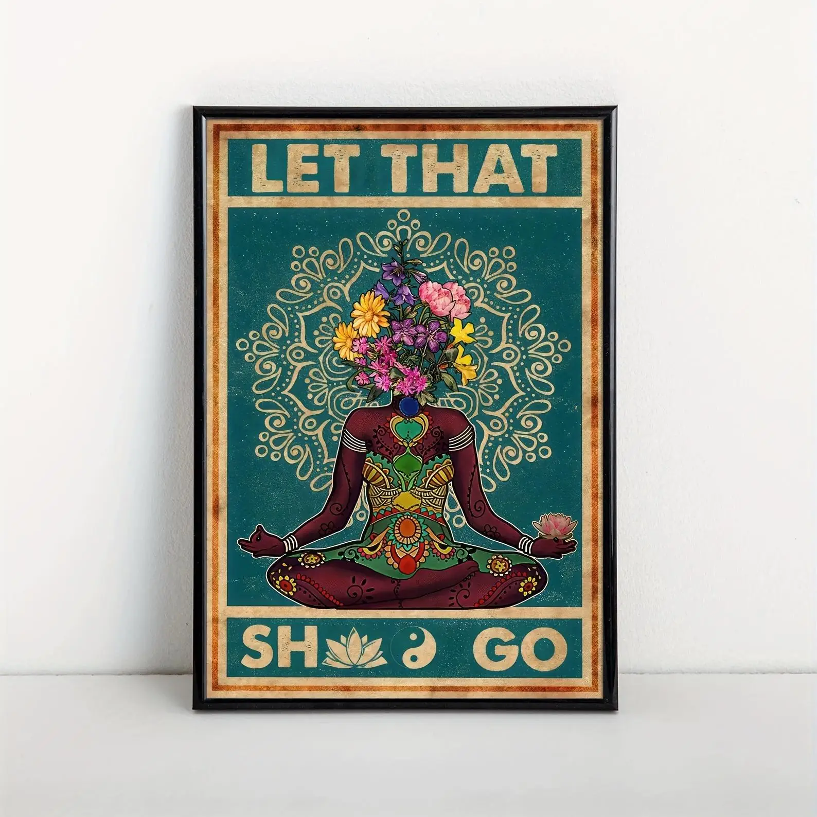 Indian Yoga Pose & Flower Head Pattern Canvas Painting, 1 Count Wall Art Poster without Frame, Hanging Painting for Bedroom Living Room Home Decoratio