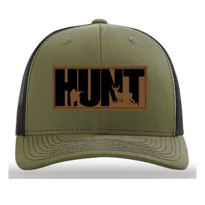 HUNT Cap, Hunting Cap, Hunting Leatherette Patch Hat, Hunting Flag Hat, Fishing Flag Hat, American Flag Hat, Cap Daddy, R112, Loden Black