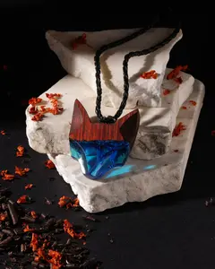 Rosewood Pharaonic Cat Necklace - Blue Resin Jewelry