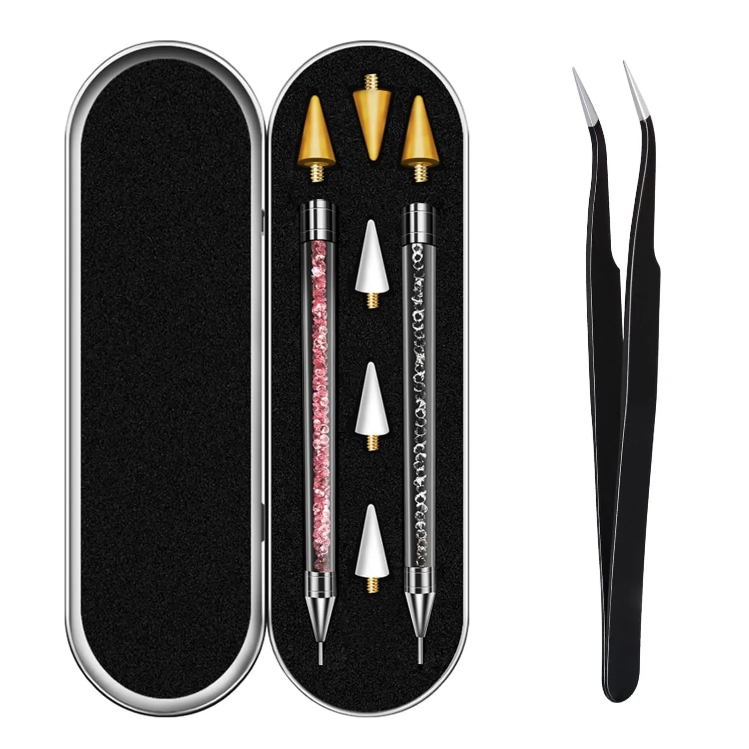 Rhinestone Picker Tool, Bedazzling Pen Dotting Tools | Dual-end Bedazzler Tool, 2 Wax Pen with 4 Extra Tips 1 Tweezer for Nail Art