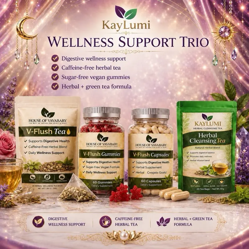 KayLumi Daily Balance Wellness 4-Piece Set - Natural Dietary Supplement: Packaged Peppermint Herbal Cleansing Tea, Green Tea Gummies, Capsules for Digestive Balance & Daily Energy Support