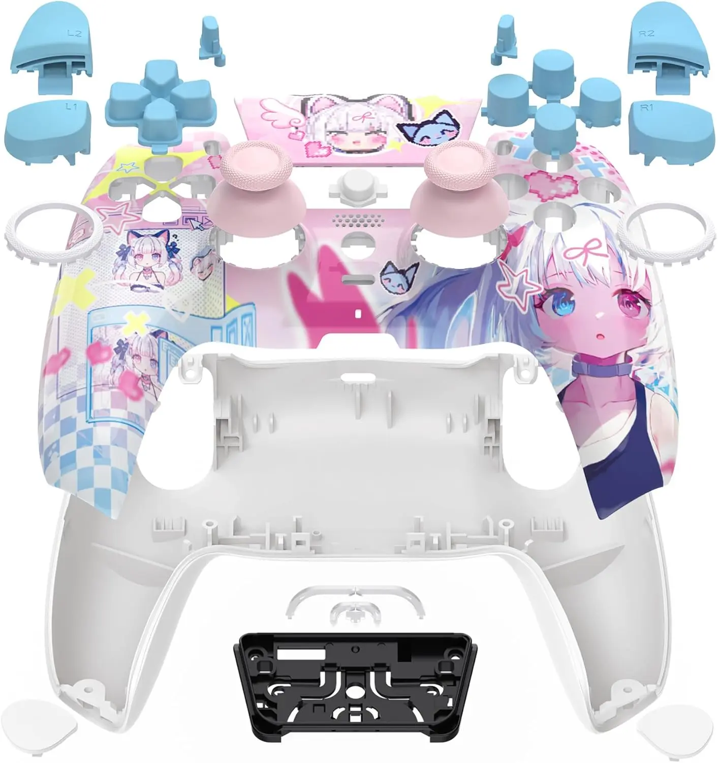eXtremeRate Luna Redesigned Full Set Shell Buttons Touchpad Cover Compatible with ps5 Controller BDM-030 BDM-040 BDM-050, MeWoow Replacement Top Bottom Cover Compatible with ps5 Controller