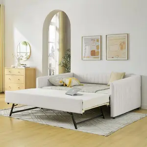 Vertical Stripe Daybed with Pull-Out Trundle, Modern Sofa Bed