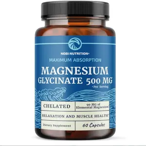 Magnesium Glycinate 500mg | Chelated for High Absorption | Muscle Relaxation, Bones, Heart, Nerve, Sleep & Calm Support for Women & Men | Magnesium Chelate Supplement & Bisglycinate Complex | 60ct