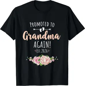 100% Cotton Promoted To Grandma Again 2026 T-Shirt