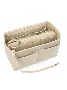 Solid Color Felt Handbag Insert Organizer, Portable Makeup Bag Insert Storage Bag, Zipper Organizer, Cosmetic Storage Bag, Bag Accessories for Women & Men