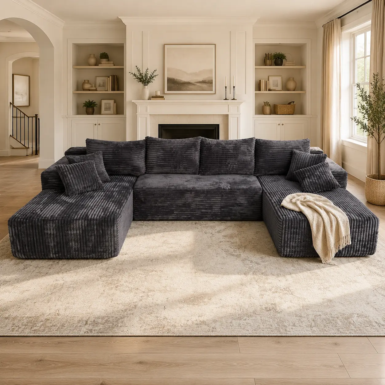 133" Boneless Cloud Couch - Modular U-Shaped Sectional Sofa with Chaise, Plush Corduroy Upholstered Deep Seating Boneless Couches for Living Room, No Assembly Required Furniture for Apartments (U/L/Sleeper Flex Compatible)