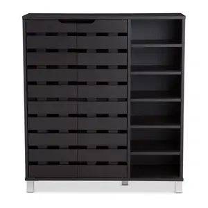 Shirley Modern and Contemporary Wood Shoe Cabinet Open Shelves