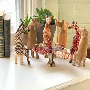 African Big Five Wooden Animal Set – Lion, Elephant, Rhino, Leopard, Zebra + Giraffe