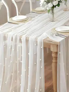 Pearl Decor Table Runner, Bridal Veil, Pearl Net Wedding Tablecloth, Wedding Arch Decoration, Party Decor, Chair Back Ribbon, Event Background, Decorative