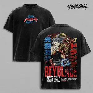 Beyblade Kai Hiwatari Graphic Tees, Dragoon Anime Battle Game Shirt, Vintage Washed Oversized Heavy Cotton T-Shirt, Unisex Graphic Streetwear Fit, Casual Crewneck Y2K Gamer Apparel