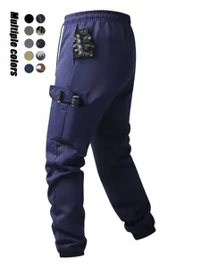 Men's Multi-Pocket Work Pants, Elastic Waistband & Ankle Design, Waterproof Lightweight Running Pants, Hiking Camping Outdoor Work Activewear Sport Trouser