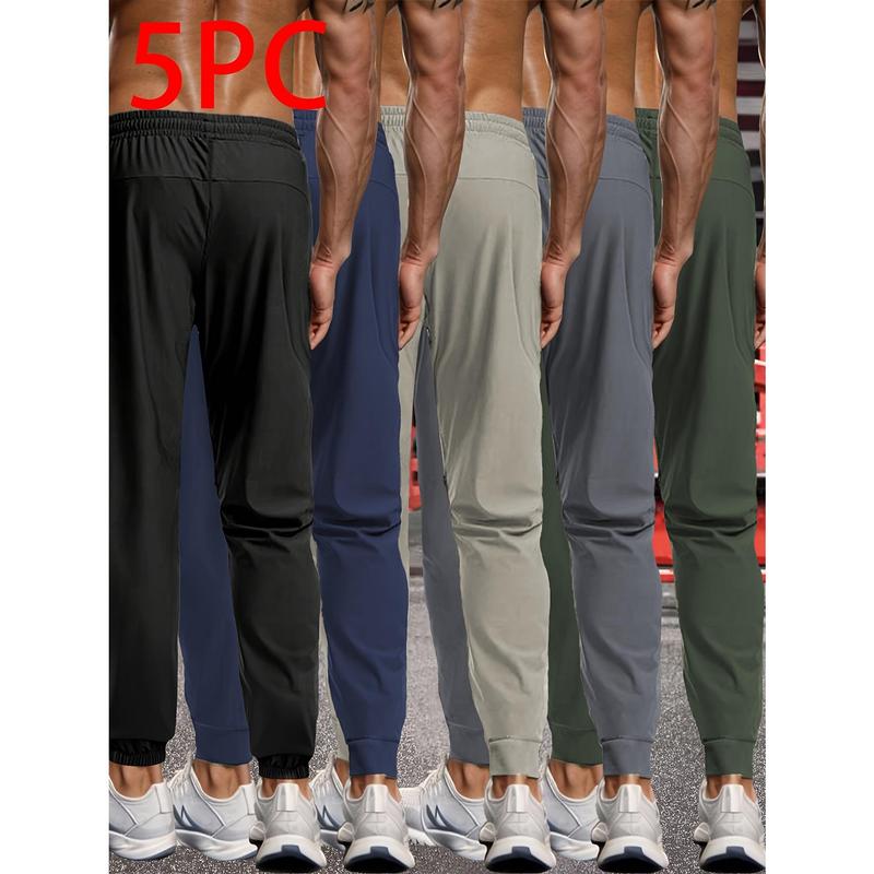 Men's 5-Pieces Unisex Couple-Style Streetwear Athletic Joggers - 5 Color Combination 1, Breathable Polyester Blend Cool-Fit Slim Solid Pants, Elastic Cuffs, Plus Size Workout Joggers, Ideal for Spring Summer Jogging