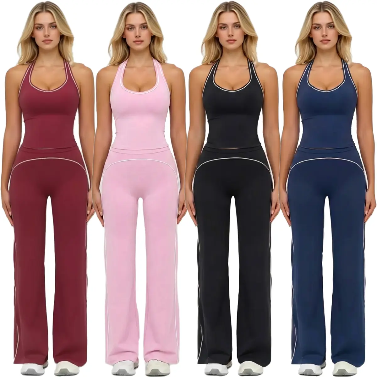 Women's 2-Piece Breathable Athleisure Sportswear Set - H-Shaped Back, Bell-Bottom Pants, Ideal for Yoga, Daily Casual Wear, 2 Piece Sets, Women's 2 Piece Set