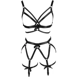 Women's  Cut Out Harness Body Full Strappy Lingerie Garter Belts Set Elasticity Goth Club Rave Wear