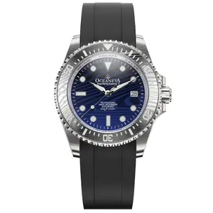 Oceaneva Men's Deep Marine Explorer II - 1250M Swiss Dive Watch with Blue Damascus Steel Dial & FKM Rubber Band