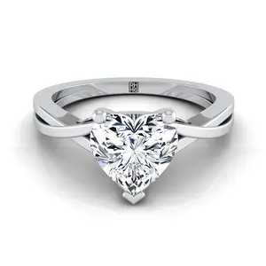 The Priscilla Twisted Solitaire Engagement Ring Setting for Heart Diamonds in Platinum