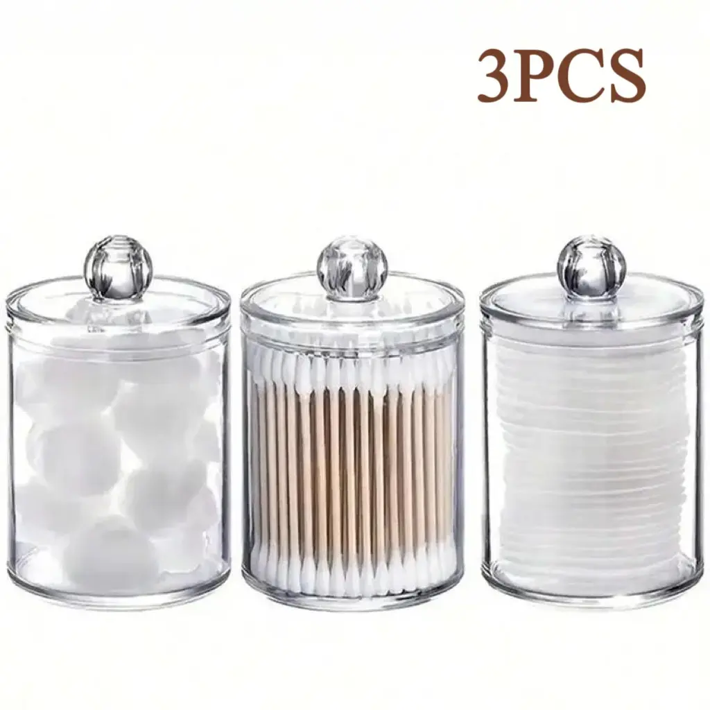 Clear Round Dental Floss Organizer, Multipurpose Storage, Cotton Swab Storage Box with Lid, Multifunctional Storage Box for Cotton Swab, Cotton Pads, Makeup, Plastic Canister Jar, Household Storage Organizer
