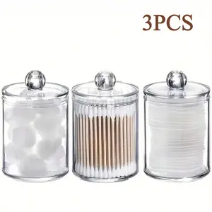Clear Round Dental Floss Organizer, 1/2/3 Counts Cotton Swab Storage Box with Lid, Multifunctional Storage Box for Cotton Swab, Cotton Pads, Makeup, Plastic Canister Jar, Household Storage Organizer, Canister Container, Home Organizer Storage