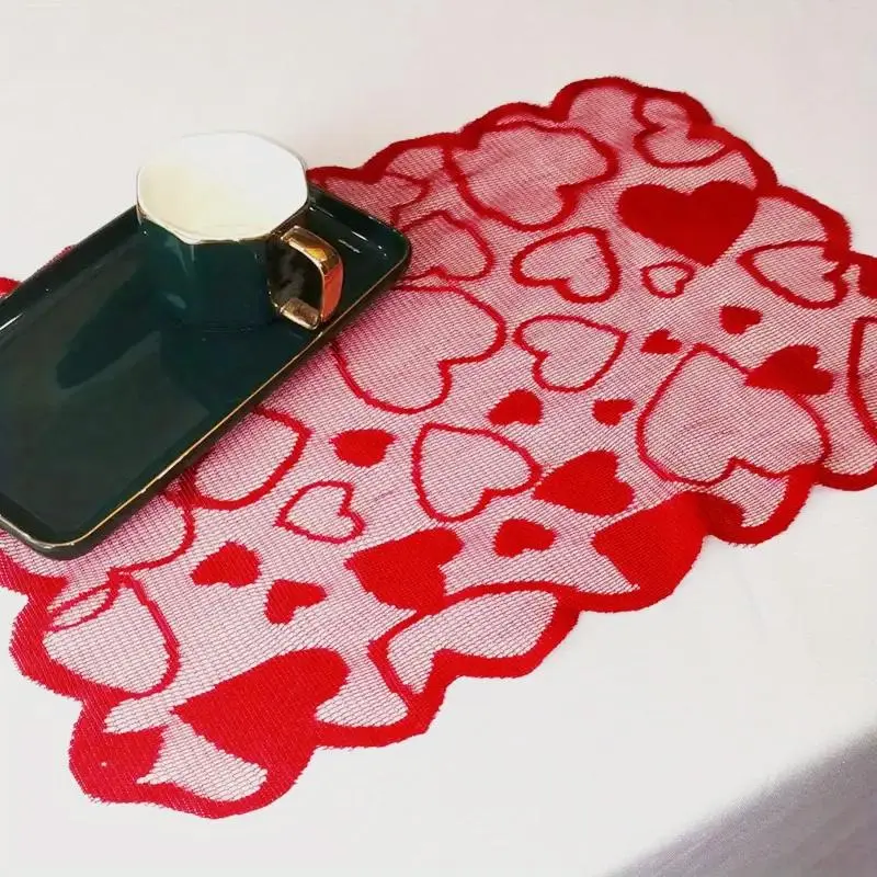 Heart Shaped Lace Placemat, 1/2/4 Counts Rectangular Table Mat, Decorative Placemat for Home Kitchen Dining Room Wedding Party, Coasters