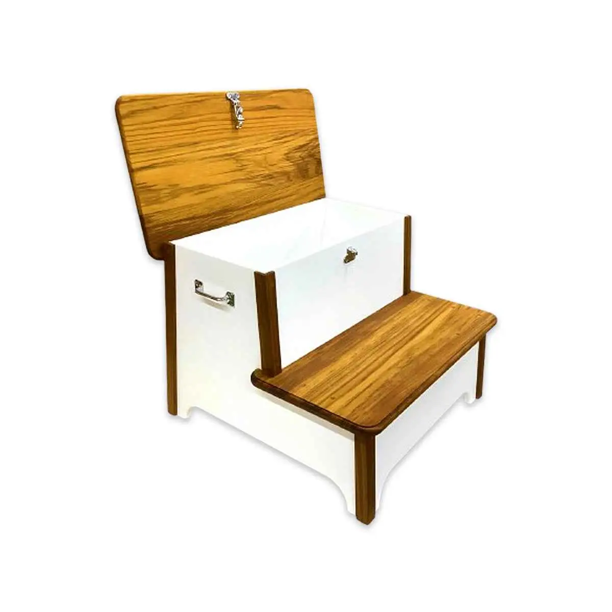 Teak Double-Step StepBox for Boat Boarding & Storage