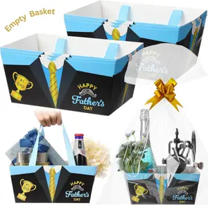 6-Pack Empty Father's Day Paper Gift Baskets with Cellophane Bags & Pull Bows, Office Gift Wrapping Supplies for Dad's Holiday or Birthday Party Favors