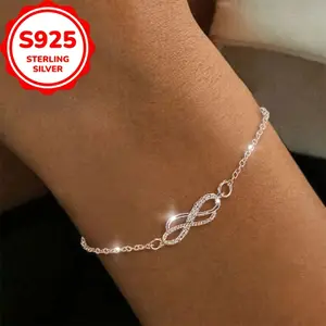 1 S925 Sterling Silver Mobius Strip Bracelet, Mobius Strip, Infinite Love Inlaid, Synthetic Zirconia Women's Fashion Bracelet Silver, Suitable for Daily Wear, Gift for Women evil  eye  protection high appearance  bracelet Classic Magnetic jewelry under 50