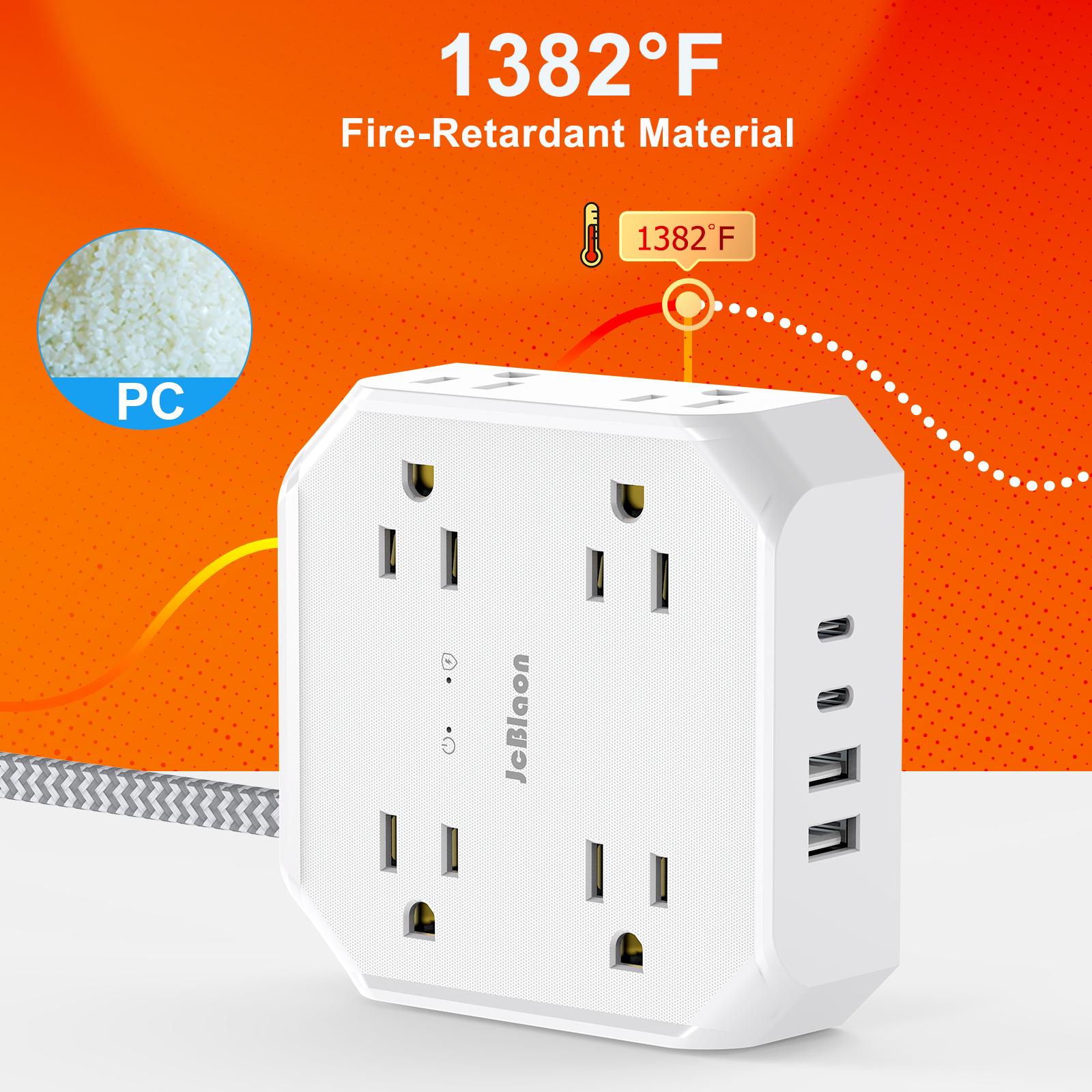 Multi Plug Wall Socket Extender, AC Outlet USB Port Type-C Fast Charging Universal Network Filter Electrical Outlet Splitter