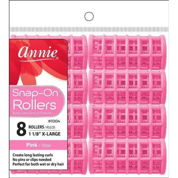 Annie #1004 Heatless Snap-On Hair Rollers, XL Size, 10-Count Pink Hair Styling Tool, Heatless Hair Rollers