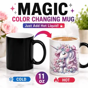 Heat-Reveal Magic Color Changing Coffee Mug - Cute Unicorn Animal Character Mug, Cartoon/Colorful Character Design Drinkware, Reusable Washable Tumbler Gift for Women & Kids, Coffee Mugs, Animal Character Mugs