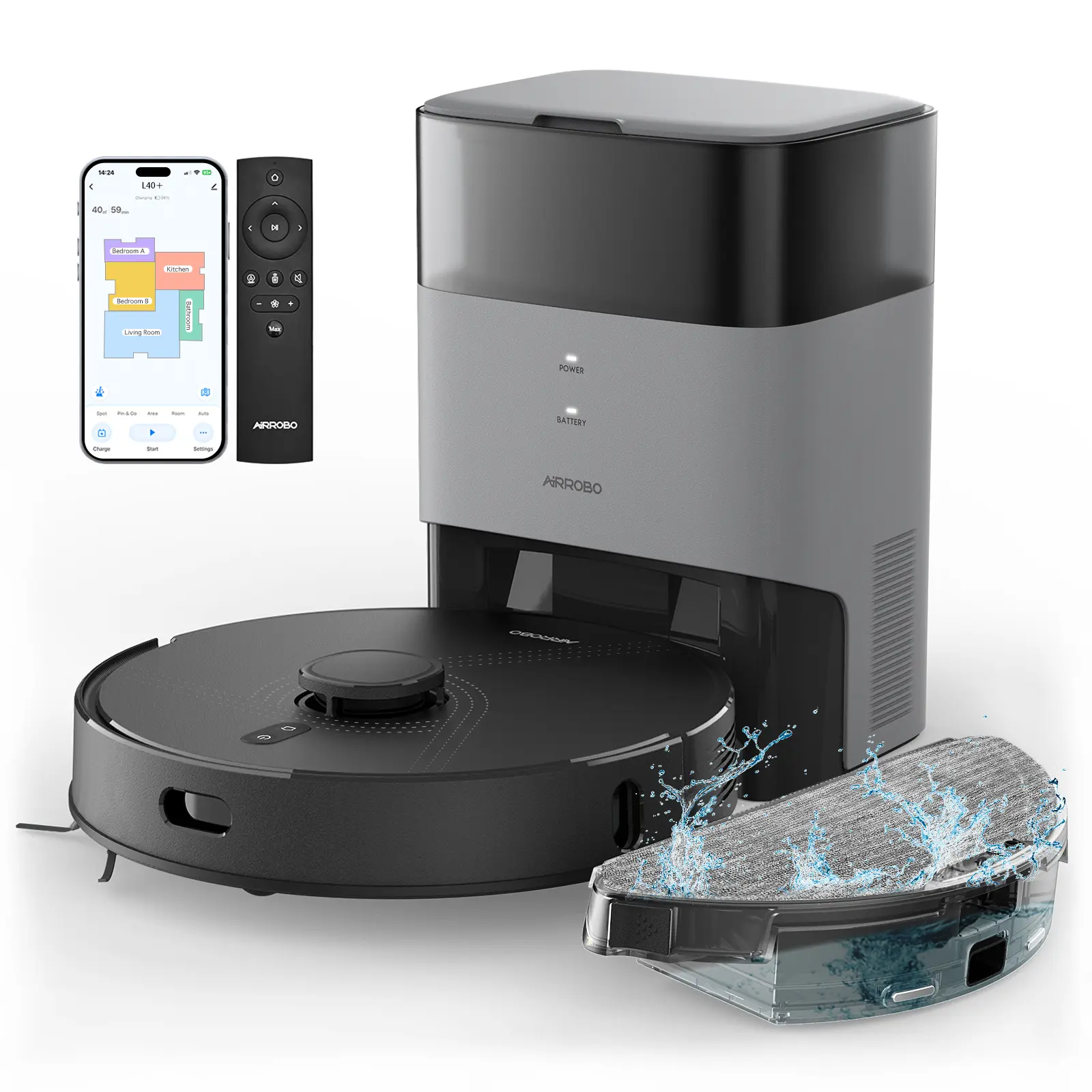 AIRROBO Robot Vacuum and Mop Combo L40+ with 60 Days Self-Empty Home mapping for Hard Floor, Pet Hair