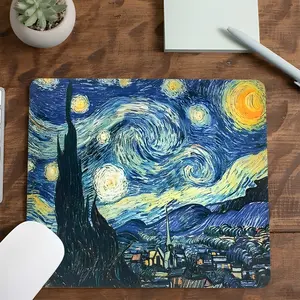 Van Gogh Starry Night Abstract Art Gaming Mouse Pad, Stylish Desktop Protector with Rubber Non-Slip Edges, Washable Small Size for Laptop & Desktop Use, Perfect Gift for Boys, Girls & Kids