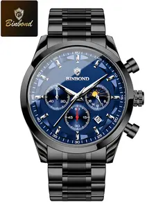 BINBOND B378 Watches for Men Waterproof Luminous Calendar with Three Eyes Design Multifunctional Sports Men's Watch,Casual Business Round Dial Analog Quartz, Fashion Watch for Party, Daily Leisure Decor, Trendy All-match & with Box