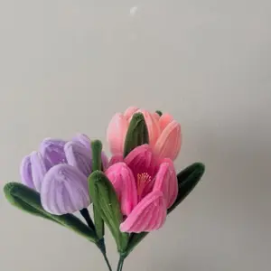 Single Handmade Purple Overbloom Tulip Flower - Handcrafted Pipe Cleaner Design for Natural Elegant Look - Perfect for Desk or Shelf Decor
