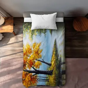 Begin Home Decor C1DCTXLWS9VG6I Trees by the Lake - Contemporary Twin Size Extra Long Duvet Cover for Home Decor